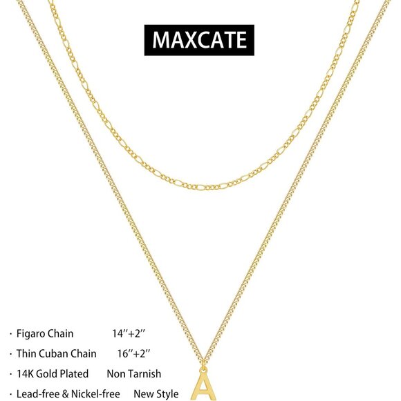 Trendy 14K Gold Initial Necklace with Cuban & Figaro Chains - Women’s Jewelry - Picture 5 of 6